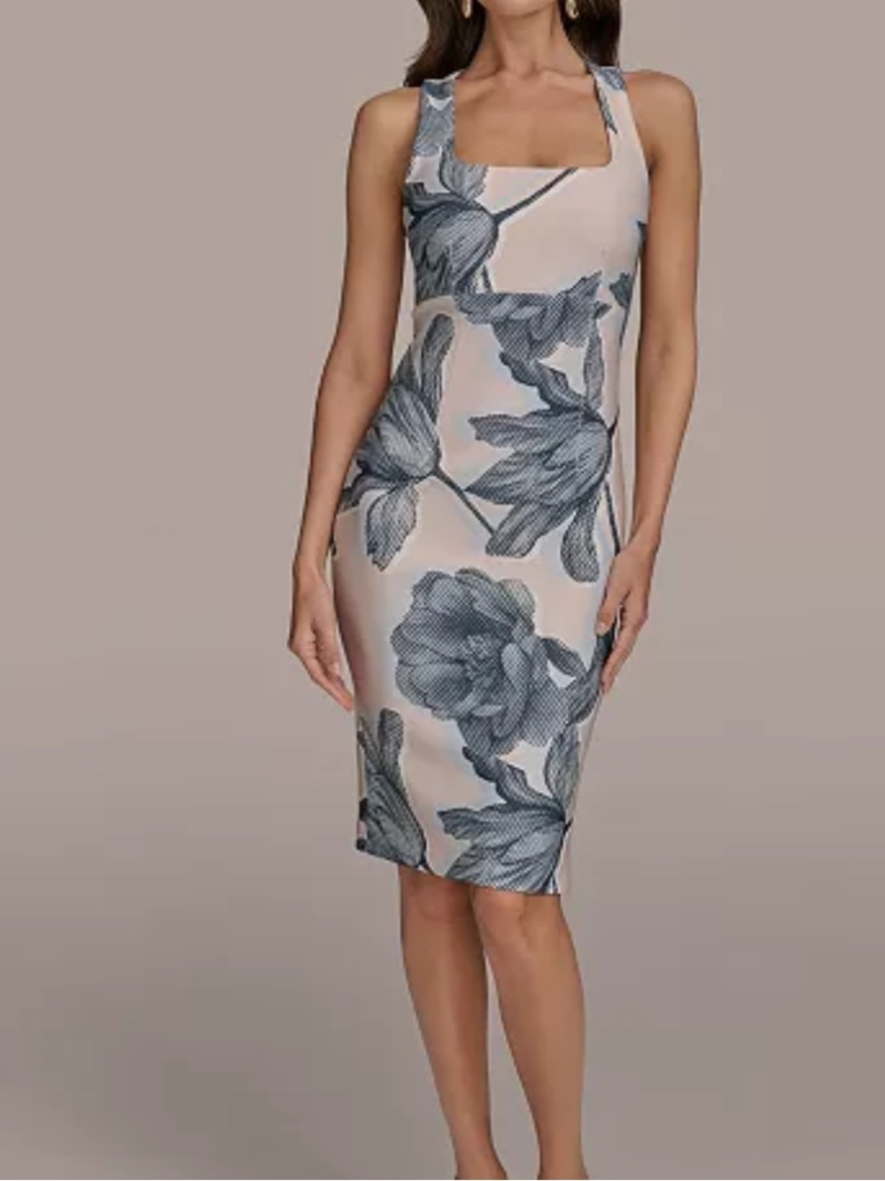 Donna Karan New York Women’s Floral Cross-Back Sheath Dress Ivory Blue Size 12